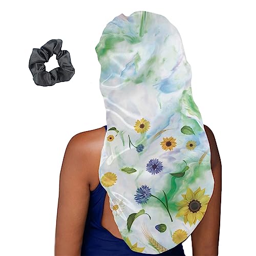 Treer Haarhaube für die Nacht Lange Haare, Tie Dye Stil 3D Drucken Damen Mädchen Schlafkappe für Haare 2 Stück Haarhaube Lange Haare Atmungsaktive Bonnet Schlafmütze (Grüne Blätter,Eine Größe) von Treer