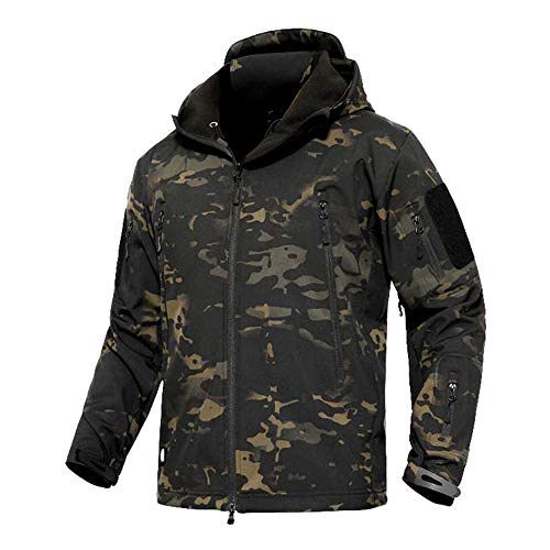 Treer Herren Regenjacke Wasserdicht Winddicht Atmungsaktiv Outdoor Softshell Herrenjacke Fleece Gefüttert Kapuzenmantel für Winter Sports Wandern Camping Windjacke (2XL,Militär) von Treer