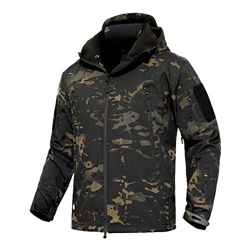 Treer Herren Regenjacke Wasserdicht Winddicht Atmungsaktiv Outdoor Softshell Herrenjacke Fleece Gefüttert Kapuzenmantel für Winter Sports Wandern Camping Windjacke (5XL,Militär) von Treer