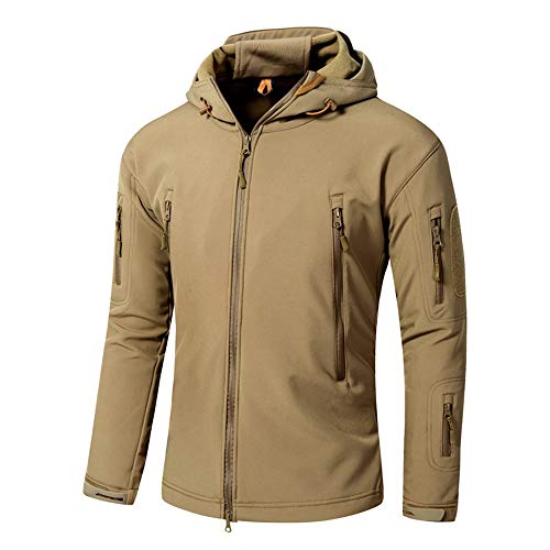 Treer Herren Regenjacke Wasserdicht Winddicht Atmungsaktiv Outdoor Softshell Herrenjacke Fleece Gefüttert Kapuzenmantel für Winter Sports Wandern Camping Windjacke (M,Braun) von Treer