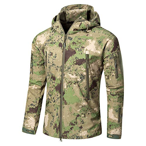 Treer Herren Regenjacke Wasserdicht Winddicht Atmungsaktiv Outdoor Softshell Herrenjacke Fleece Gefüttert Kapuzenmantel für Winter Sports Wandern Camping Windjacke (XL,Taktik) von Treer