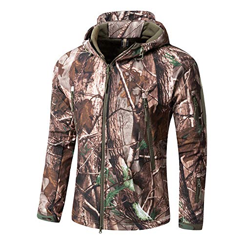 Treer Herren Regenjacke Wasserdicht Winddicht Atmungsaktiv Outdoor Softshell Herrenjacke Fleece Gefüttert Kapuzenmantel für Winter Sports Wandern Camping Windjacke (XL,Wald) von Treer