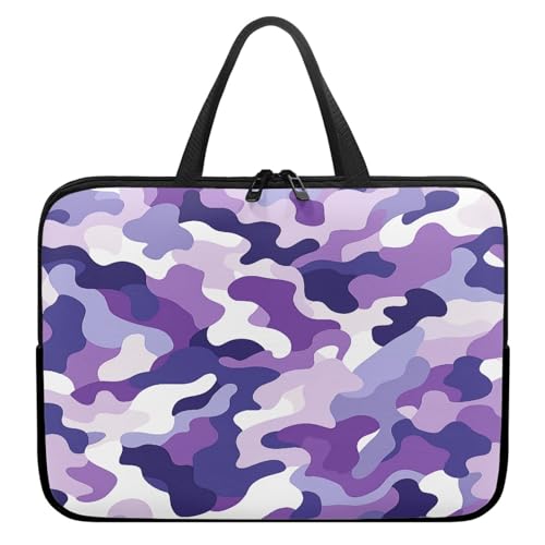 Treer Laptoptasche 10-17 Zoll, Camouflage-Druck Handtasche Damen Herren, Laptop Tasche mit Reißverschluss, Wasserdichte Tragetasche Laptop Rucksack, Notebook Tasche für Business (Lila,13 Zoll) von Treer