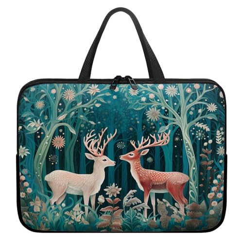 Treer Laptoptasche 10-17 Zoll, Elch-Druck Handtasche Damen Herren, Laptop Tasche mit Reißverschluss, Wasserdichte Tragetasche Laptop Rucksack,Notebook Tasche für Business/Schule (Grün,13 Zoll) von Treer