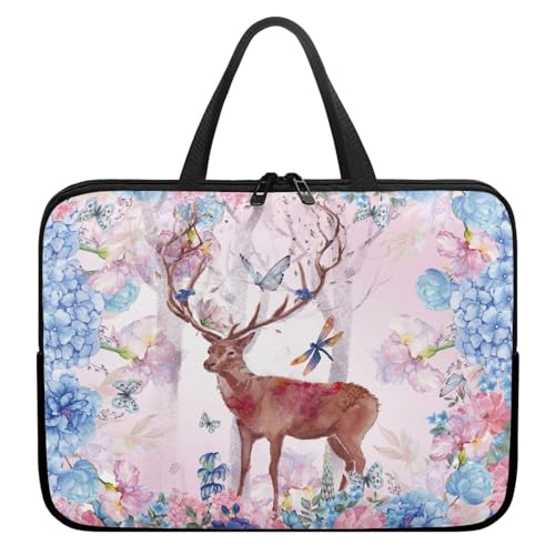 Treer Laptoptasche 10-17 Zoll, Elch-Druck Handtasche Damen Herren, Laptop Tasche mit Reißverschluss, Wasserdichte Tragetasche Laptop Rucksack,Notebook Tasche für Business/Schule (Rosa,10 Zoll) von Treer