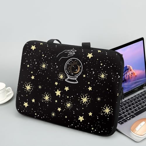 Treer Laptoptasche 10-17 Zoll, Eleganter Mond Handtasche Damen Herren, Laptop Tasche mit Reißverschluss, Wasserdichte Tragetasche Laptop Rucksack, Notebook Tasche für Business (Gelb,10 Zoll) von Treer