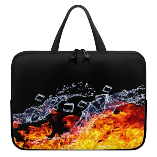 Treer Laptoptasche 10-17 Zoll, Flammenmuster Handtasche Damen Herren, Laptop Tasche mit Reißverschluss, Wasserdichte Tragetasche Laptop Rucksack, Notebook Tasche für Business (Orange,12 Zoll) von Treer