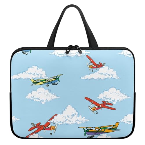Treer Laptoptasche 10-17 Zoll, Flugzeugdruck Handtasche Damen Herren, Laptop Tasche mit Reißverschluss, Wasserdichte Tragetasche Laptop Rucksack, Notebook Tasche für Business (Blau 1,12 Zoll) von Treer