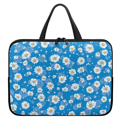 Treer Laptoptasche 10-17 Zoll, Gänseblümchen-Druck Handtasche Damen Herren, Laptop Tasche mit Reißverschluss, Wasserdichte Tragetasche Laptop Rucksack,Notebook Tasche für Business (Blau,12 Zoll) von Treer