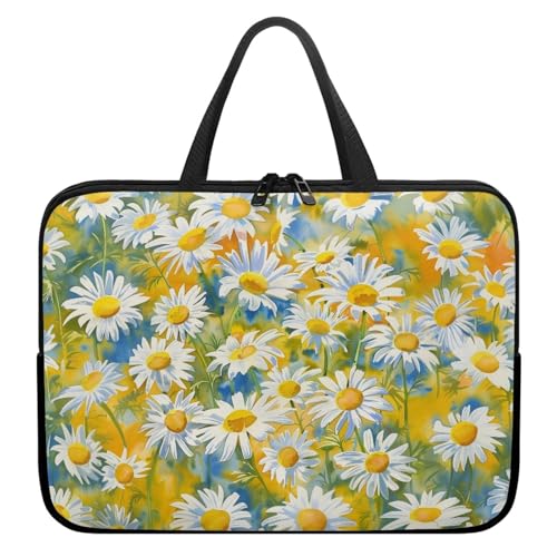 Treer Laptoptasche 10-17 Zoll, Gänseblümchen-Druck Handtasche Damen Herren, Laptop Tasche mit Reißverschluss, Wasserdichte Tragetasche Laptop Rucksack,Notebook Tasche für Business (Gelb,13 Zoll) von Treer