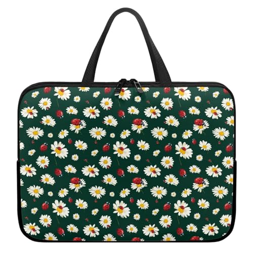 Treer Laptoptasche 10-17 Zoll, Gänseblümchen-Druck Handtasche Damen Herren, Laptop Tasche mit Reißverschluss, Wasserdichte Tragetasche Laptop Rucksack,Notebook Tasche für Business (Grün 1,12 Zoll) von Treer