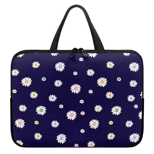 Treer Laptoptasche 10-17 Zoll, Gänseblümchen-Druck Handtasche Damen Herren, Laptop Tasche mit Reißverschluss, Wasserdichte Tragetasche Laptop Rucksack,Notebook Tasche für Business (Marineblau,13 Zoll) von Treer