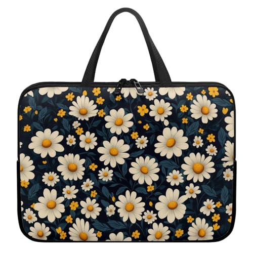 Treer Laptoptasche 10-17 Zoll, Gänseblümchen-Druck Handtasche Damen Herren, Laptop Tasche mit Reißverschluss, Wasserdichte Tragetasche Laptop Rucksack,Notebook Tasche für Business (Schwarz,10 Zoll) von Treer