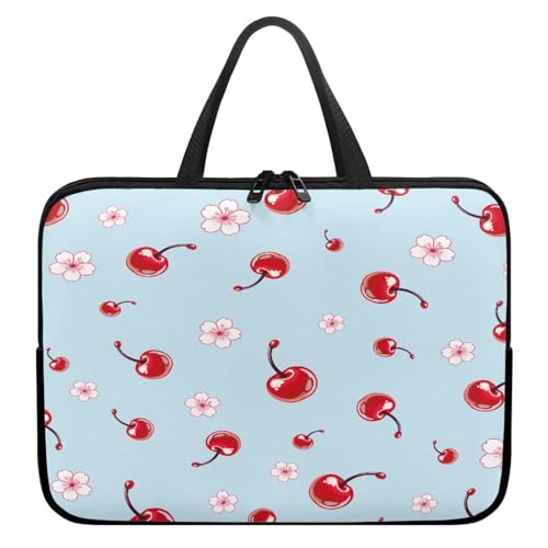 Treer Laptoptasche 10-17 Zoll, Kirschendruck Handtasche Damen Herren, Laptop Tasche mit Reißverschluss, Wasserdichte Tragetasche Laptop Rucksack, Notebook Tasche für Business (Blau,13 Zoll) von Treer
