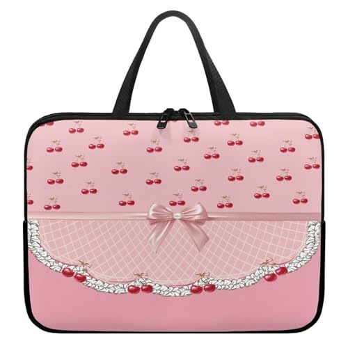 Treer Laptoptasche 10-17 Zoll, Kirschendruck Handtasche Damen Herren, Laptop Tasche mit Reißverschluss, Wasserdichte Tragetasche Laptop Rucksack, Notebook Tasche für Business (Rosa 1,13 Zoll) von Treer
