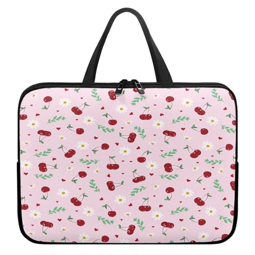 Treer Laptoptasche 10-17 Zoll, Kirschendruck Handtasche Damen Herren, Laptop Tasche mit Reißverschluss, Wasserdichte Tragetasche Laptop Rucksack, Notebook Tasche für Business (Rosa 2,12 Zoll) von Treer