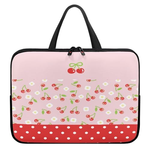 Treer Laptoptasche 10-17 Zoll, Kirschendruck Handtasche Damen Herren, Laptop Tasche mit Reißverschluss, Wasserdichte Tragetasche Laptop Rucksack, Notebook Tasche für Business (Rot,15 Zoll) von Treer