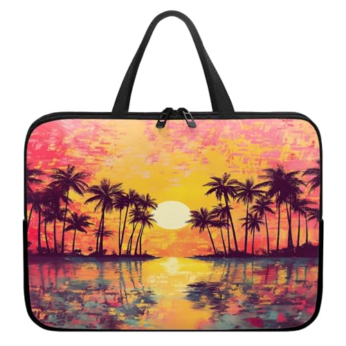 Treer Laptoptasche 10-17 Zoll, Kokosnussbaum-Druck Handtasche Damen Herren, Laptop Tasche mit Reißverschluss, Wasserdichte Tragetasche Laptop Rucksack, Notebook Tasche (Orange,17 Zoll) von Treer