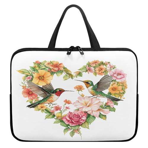 Treer Laptoptasche 10-17 Zoll, Kolibri-Druck Handtasche Damen Herren, Laptop Tasche mit Reißverschluss, Wasserdichte Tragetasche Laptop Rucksack, Notebook Tasche für Business (Weiß,13 Zoll) von Treer