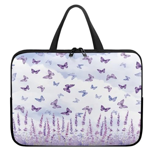Treer Laptoptasche 10-17 Zoll, Lavendeldruck Handtasche Damen Herren, Laptop Tasche mit Reißverschluss, Wasserdichte Tragetasche Laptop Rucksack, Notebook Tasche für Business (Lila 8,12 Zoll) von Treer