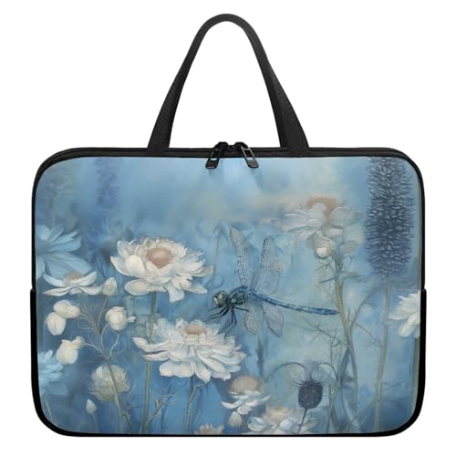 Treer Laptoptasche 10-17 Zoll, Libellendruck Handtasche Damen Herren, Laptop Tasche mit Reißverschluss, Wasserdichte Tragetasche Laptop Rucksack, Notebook Tasche für Business (Blau,13 Zoll) von Treer