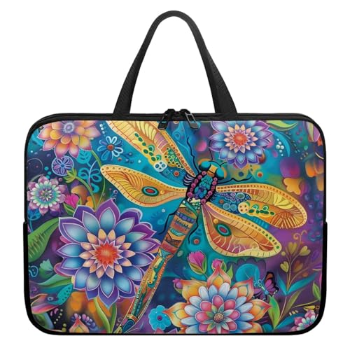 Treer Laptoptasche 10-17 Zoll, Libellendruck Handtasche Damen Herren, Laptop Tasche mit Reißverschluss, Wasserdichte Tragetasche Laptop Rucksack, Notebook Tasche für Business (Bunt,12 Zoll) von Treer