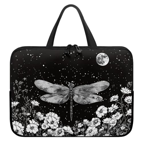 Treer Laptoptasche 10-17 Zoll, Libellendruck Handtasche Damen Herren, Laptop Tasche mit Reißverschluss, Wasserdichte Tragetasche Laptop Rucksack, Notebook Tasche für Business (Schwarz 1,17 Zoll) von Treer
