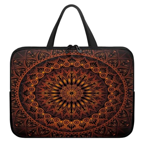 Treer Laptoptasche 10-17 Zoll, Mandala-Druck Handtasche Damen Herren, Laptop Tasche mit Reißverschluss, Wasserdichte Tragetasche Laptop Rucksack, Notebook Tasche für Business (Orange,10 Zoll) von Treer