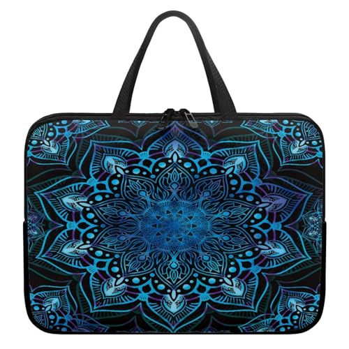 Treer Laptoptasche 10-17 Zoll, Mandala-Druck Handtasche Damen Herren, Laptop Tasche mit Reißverschluss, Wasserdichte Tragetasche Laptop Rucksack, Notebook Tasche für Business (Türkis,15 Zoll) von Treer