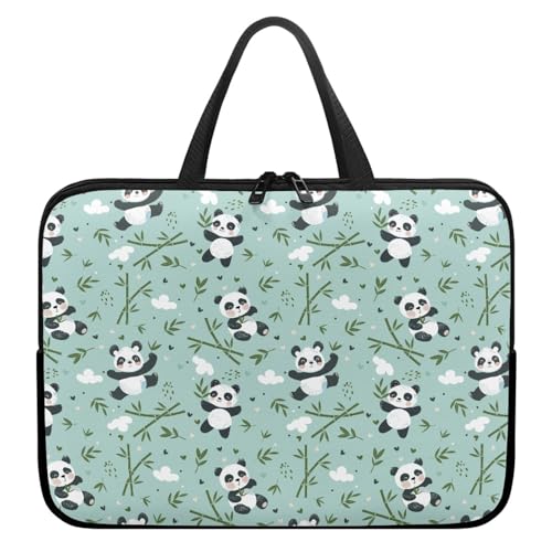 Treer Laptoptasche 10-17 Zoll, Panda-Druck Handtasche Damen Herren, Laptop Tasche mit Reißverschluss, Wasserdichte Tragetasche Laptop Rucksack,Notebook Tasche für Business/Schule (Grün,12 Zoll) von Treer