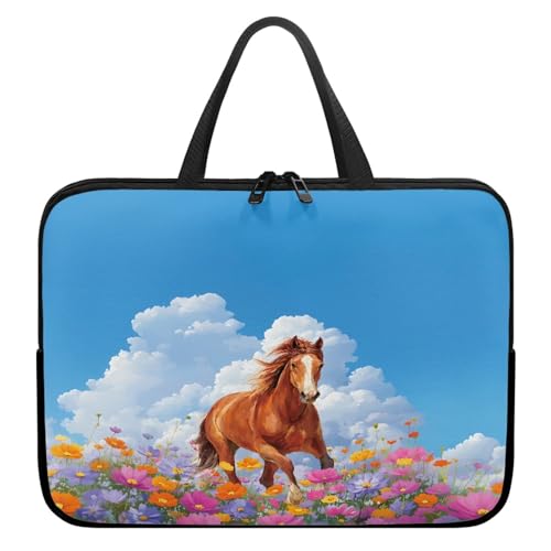 Treer Laptoptasche 10-17 Zoll, Pferdemuster Handtasche Damen Herren, Laptop Tasche mit Reißverschluss, Wasserdichte Tragetasche Laptop Rucksack, Notebook Tasche für Business (Blau 1,13 Zoll) von Treer