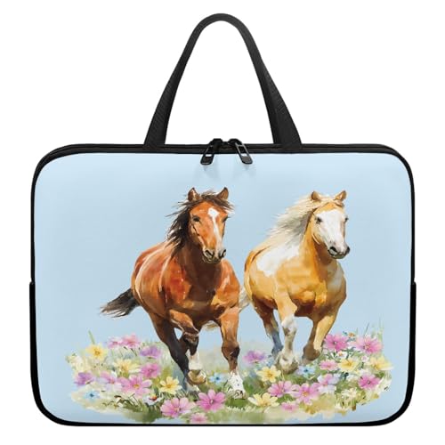 Treer Laptoptasche 10-17 Zoll, Pferdemuster Handtasche Damen Herren, Laptop Tasche mit Reißverschluss, Wasserdichte Tragetasche Laptop Rucksack, Notebook Tasche für Business (Blau 3,13 Zoll) von Treer