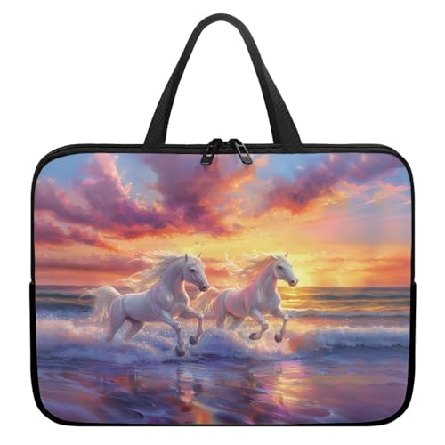 Treer Laptoptasche 10-17 Zoll, Pferdemuster Handtasche Damen Herren, Laptop Tasche mit Reißverschluss, Wasserdichte Tragetasche Laptop Rucksack, Notebook Tasche für Business (Orange,12 Zoll) von Treer