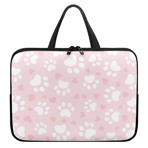 Treer Laptoptasche 10-17 Zoll, Pfotenabdruckmuster Handtasche Damen Herren, Laptop Tasche mit Reißverschluss, Wasserdichte Tragetasche Laptop Rucksack, Notebook Tasche für Reisen (Hellrosa,13 Zoll) von Treer