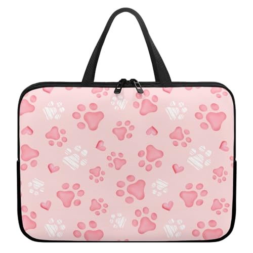 Treer Laptoptasche 10-17 Zoll, Pfotenabdruckmuster Handtasche Damen Herren, Laptop Tasche mit Reißverschluss, Wasserdichte Tragetasche Laptop Rucksack, Notebook Tasche für Reisen (Rosa,13 Zoll) von Treer