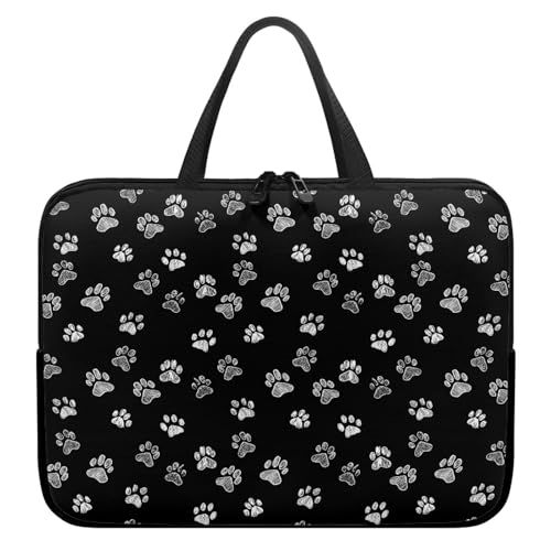 Treer Laptoptasche 10-17 Zoll, Pfotenabdruckmuster Handtasche Damen Herren, Laptop Tasche mit Reißverschluss, Wasserdichte Tragetasche Laptop Rucksack, Notebook Tasche für Reisen (Schwarz,17 Zoll) von Treer