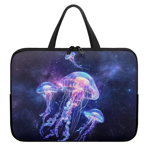 Treer Laptoptasche 10-17 Zoll, Quallendruck Handtasche Damen Herren, Laptop Tasche mit Reißverschluss, Wasserdichte Tragetasche Laptop Rucksack,Notebook Tasche für Reisen/Schule (Lila 1,12 Zoll) von Treer