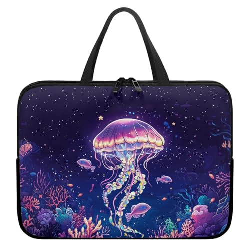 Treer Laptoptasche 10-17 Zoll, Quallendruck Handtasche Damen Herren, Laptop Tasche mit Reißverschluss, Wasserdichte Tragetasche Laptop Rucksack,Notebook Tasche für Reisen/Schule (Rosa 1,17 Zoll) von Treer