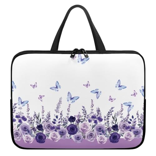 Treer Laptoptasche 10-17 Zoll, Rosenmuster Handtasche Damen Herren, Laptop Tasche mit Reißverschluss, Wasserdichte Tragetasche Laptop Rucksack, Notebook Tasche für Reisen/Schule (Lila,15 Zoll) von Treer