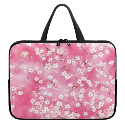 Treer Laptoptasche 10-17 Zoll, Sakura-Druck Handtasche Damen Herren, Laptop Tasche mit Reißverschluss, Wasserdichte Tragetasche Laptop Rucksack,Notebook Tasche für Business/Schule (Rosa 5,13 Zoll) von Treer