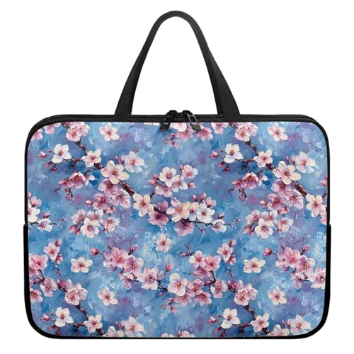 Treer Laptoptasche 10-17 Zoll, Sakura-Druck Handtasche Damen Herren, Laptop Tasche mit Reißverschluss, Wasserdichte Tragetasche Laptop Rucksack,Notebook Tasche für Business/Schule (Rosa 7,13 Zoll) von Treer