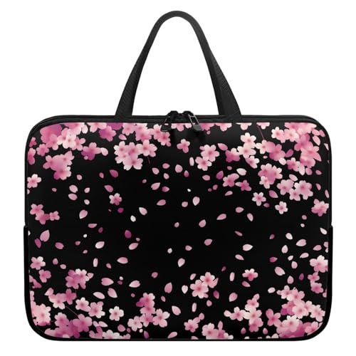 Treer Laptoptasche 10-17 Zoll, Sakura-Druck Handtasche Damen Herren, Laptop Tasche mit Reißverschluss, Wasserdichte Tragetasche Laptop Rucksack,Notebook Tasche für Business/Schule (Rosa 9,12 Zoll) von Treer