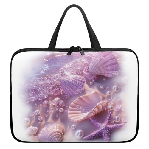 Treer Laptoptasche 10-17 Zoll, Seestern-Druck Handtasche Damen Herren, Laptop Tasche mit Reißverschluss, Wasserdichte Tragetasche Laptop Rucksack,Notebook Tasche für Business (Lila,15 Zoll) von Treer