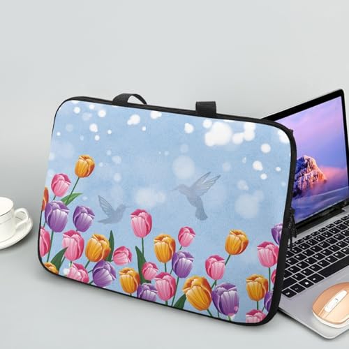 Treer Laptoptasche 10-17 Zoll, Tulpendruck Handtasche Damen Herren, Laptop Tasche mit Reißverschluss, Wasserdichte Tragetasche Laptop Rucksack, Notebook Tasche für Business/Schule (Blau,13 Zoll) von Treer