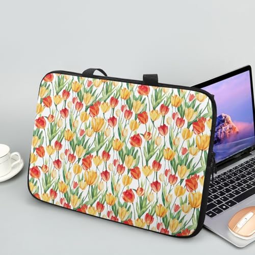 Treer Laptoptasche 10-17 Zoll, Tulpendruck Handtasche Damen Herren, Laptop Tasche mit Reißverschluss, Wasserdichte Tragetasche Laptop Rucksack, Notebook Tasche für Business/Schule (Bunt,12 Zoll) von Treer