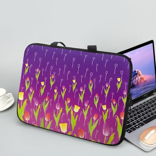 Treer Laptoptasche 10-17 Zoll, Tulpendruck Handtasche Damen Herren, Laptop Tasche mit Reißverschluss, Wasserdichte Tragetasche Laptop Rucksack, Notebook Tasche für Business/Schule (Lila,17 Zoll) von Treer
