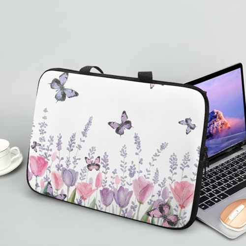 Treer Laptoptasche 10-17 Zoll, Tulpendruck Handtasche Damen Herren, Laptop Tasche mit Reißverschluss, Wasserdichte Tragetasche Laptop Rucksack, Notebook Tasche für Business/Schule (Weiß,15 Zoll) von Treer