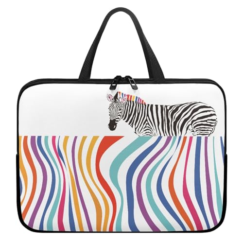 Treer Laptoptasche 10-17 Zoll, Zebra-Print Handtasche Damen Herren, Laptop Tasche mit Reißverschluss, Wasserdichte Tragetasche Laptop Rucksack, Notebook Tasche für Business/Schule (Bunt,12 Zoll) von Treer