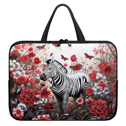 Treer Laptoptasche 10-17 Zoll, Zebra-Print Handtasche Damen Herren, Laptop Tasche mit Reißverschluss, Wasserdichte Tragetasche Laptop Rucksack, Notebook Tasche für Business/Schule (Rot,15 Zoll) von Treer