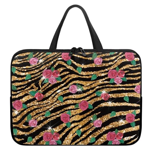 Treer Laptoptasche 10-17 Zoll, Zebra-Textur Handtasche Damen Herren, Laptop Tasche mit Reißverschluss, Wasserdichte Tragetasche Laptop Rucksack, Notebook Tasche für Business (Gelb,17 Zoll) von Treer